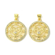 Mother's Day Brass Micro Pave Cubic Zirconia Pendants, Word Mom, Real 18K Gold Plated, 25x22x3mm, Hole: 5mm(KK-H472-07G-05)