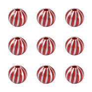 Natural Wooden Beads, DIY Jewelry Accessories, Round with Stripe Patten, Red, 5/8 inch(16mm), Hole: 4mm(WOOD-TAC0010-04D)