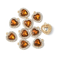 Alloy Rhinestone Charms, Heart, Light Gold, Topaz, 18x16x5mm, Hole: 1.4mm(ALRI-YW0001-01B)