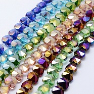Electroplated Glass Beads Strands, Faceted, Heart, Mixed Color, 10x10x5.5mm, Hole: 1mm, about 25pcs/strand, 8.8 inch(22.5cm)(EGLA-P033-M)
