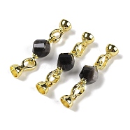 Natural Silver Obsidian with Brass Fold Over Clasps, Real 18K Gold Plated, Long-Lasting Plated, Rack Plating, Faceted Twist, 45mm(G-G141-02G-14)