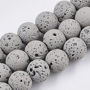 Spray Painted Natural Lava Rock Beads Strands, Round, Gray, 10~11mm, Hole: 1.4mm, about 37~39pcs/Strand, 14.96 inch(38cm)(G-N0324-D-02)