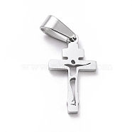 304 Stainless Steel Pendants, Laser Cut, Cross, Stainless Steel Color, 21x12x1.5mm, Hole: 3.5x7mm(STAS-L216-32P)