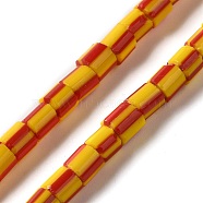 Handmade Lampwork Beads, Column with Stripe Pattern, Orange Red, 6~11x7~8mm, Hole: 1.8mm, about 62~72pcs/strand, 25.59~25.98''(65~66cm)(LAMP-B023-04A-07)