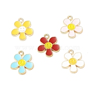 Alloy Enamel Pendants, Flower with Smiling Face Charm, Cadmium Free & Nickel Free & Lead Free, Golden, Mixed Color, 21.2~21.3x18x1.4~1.5mm, Hole: 2~2.2mm(ENAM-C009-01G)