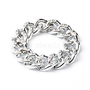 CCB Plastic Rhinestone Curb Chain Bracelets, with
 304 Stainless Steel Gate Rings, Silver, 8-5/8 inch(22cm)(BJEW-JB06439)