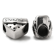 304 Stainless Steel European Bead, Large Hole Beads, Heart with Word Grandma, Antique Silver, 15x12x11.5mm, Hole: 5.2mm(STAS-B035-03AS)