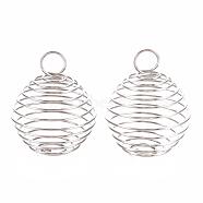 304 Stainless Steel Wire Pendants, Spiral Bead Cage Pendants, Round, Stainless Steel Color, 28~30x24~25mm, Hole: 6mm(STAS-ZX013-22-25mm-P)