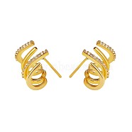 Crystal Rhinestone Claw Stud Earrings, Brass Jewelry for Women, Golden, 12x16mm(JE918B)