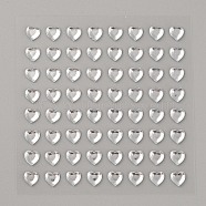 Faceted Heart Transparent Acrylic Rhinestone Stickers, Crystal Gems Stickers for DIY Nail Art, Car, Mobile Phone Decoration, Clear, 75x75x2mm, Sticker: 6x5.5mm, 64pcs/sheet(STIC-TAC0001-001A)