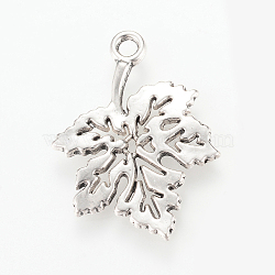 Autumn Theme Tibetan Style Alloy Pendants, Maple Leaf, Cadmium Free & Nickel Free & Lead Free, Antique Silver, 29x21x2mm, Hole: 2mm, about 480pcs/1000g(TIBEP-Q064-20AS-NR)