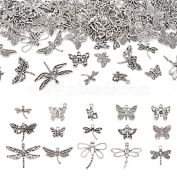 Pandahall 120pcs 15 styles Tibetan Style Alloy Pendants, Dragonfly & Butterfly, Antique Silver, 12~28.5x10~35x1~3.5mm, Hole: 1~2.5mm, 8pcs/style(TIBE-TA0001-30)