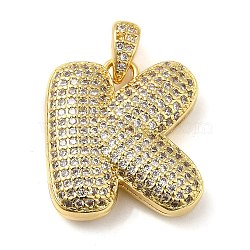 Brass Micro Pave Cubic Zirconia Pendants, Cadmium Free & Lead Free, Long-Lasting Plated, Real 18K Gold Plated, Letter K, 20x19x5.5mm, Hole: 4.5x3mm(KK-E061-03G-11)