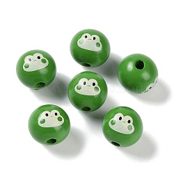 Animal Themes Printed Wood European Beads, Large Hole Round Beads with Frog Pattern, Green, 19x18mm, Hole: 4mm(WOOD-M013-01F)