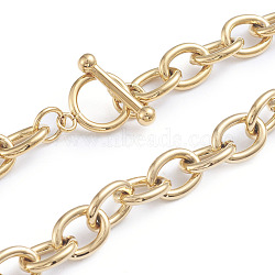 304 Stainless Steel Cable Chains Necklaces, with Toggle Clasps, Golden, 18.11 inch(46cm)(X-NJEW-L173-010-G)