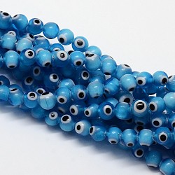 Handmade Evil Eye Lampwork Round Bead Strands, Dodger Blue, 8mm, Hole: 1mm, about 49pcs/strand, 14.17 inch(X-LAMP-L055-8mm-05)