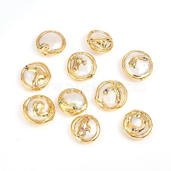 Shell Pearl Beads, with Enamel and Brass Findings, Golden Plated Edge, Flat Round, Golden, 19~21.5x8.5~11.5mm, Hole: 0.6mm(X-BSHE-I010-02G)