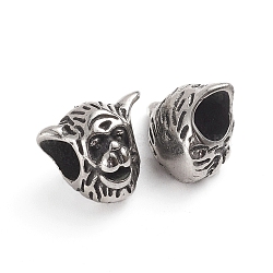 304 Stainless Steel European Beads, Large Hole Beads, Orangutan, Antique Silver, 11.8x14x9mm, Hole: 5mm(OPDL-G009-25AS)