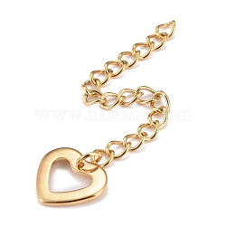 304 Stainless Steel Chain Extender, Curb Chain, with 202 Stainless Steel Charms, Hollow Heart, Golden, 59~62mm, Link: 3.7x3x0.5mm, Heart: 9.5x11x1mm(STAS-F268-51G)