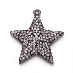 Brass Micro Pave Cubic Zirconia Pendants, Star, Clear, Gunmetal, 24x22.5x3.5mm, Hole: 1.2mm(ZIRC-E158-02B)