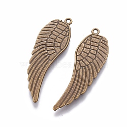 Metal Alloy Pendants, Lead Free & Cadmium Free & Nickel Free, Wing, Antique Bronze Color, Size: about 48mm long, 16mm wide, 1.5mm thick, hole: 1.5mm(PALLOY-B715-NFAB)