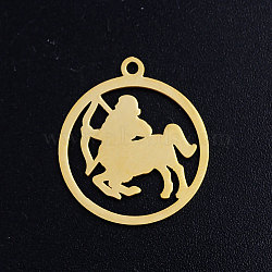 201 Stainless Steel Pendants, Constellation, Golden, Sagittarius, 20.5x18x1mm, Hole: 1.5mm(STAS-S105-JN363-9)