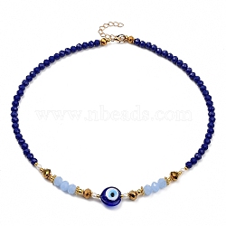 Glass Beaded Necklaces, with Evil Eye Lampwork Beads, Glass Pearl Beads, Brass Beads and Zinc Alloy Lobster Claw Clasps, Golden, 18.11 inch(46cm)(NJEW-JN02937)
