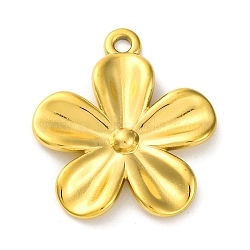 Ion Plating(IP) 304 Stainless Steel Pendants, Flower Charm, Real 18K Gold Plated, 28x24.5x2.5mm, Hole: 2mm(X-STAS-K293-07G)