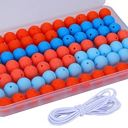 80Pcs 4 Style Round Silicone Focal Beads, Chewing Beads For Teethers, DIY Nursing Necklaces Making, with 2M Core Spun Elastic Cord, Mixed Color, 15mm, Hole: 2mm, 20pcs/style(SIL-SZ0001-22L)