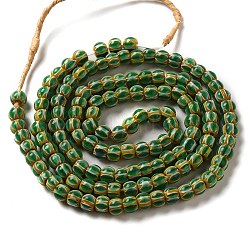 Handmade Lampwork Beads, Drum with Eye Pattern, Sea Green, 6~7x3.5mm, Hole: 1.8~2mm, about 129~134pcs/strand, 25.51~25.98''(64.8~66cm)(LAMP-B023-02B)