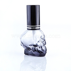 Glass Spray Bottles, with Aluminum Lid, Skull, Black, 6.3cm, Capacity: 8ml(0.27fl. oz)(SKUL-PW0002-044A)