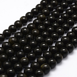 Natural Golden Sheen Obsidian Beads Strands, Round, 8mm, Hole: 1mm, about 49pcs/strand, 15.2 inch(X-G-F364-08-8mm)