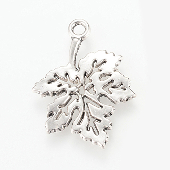 Autumn Theme Tibetan Style Alloy Pendants, Maple Leaf, Cadmium Free & Nickel Free & Lead Free, Antique Silver, 29x21x2mm, Hole: 2mm, about 480pcs/1000g