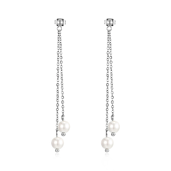 304 Stainless Steel Dangle Stud Earrings, Imitation Pearls Tassel Earrings, Stainless Steel Color, no size