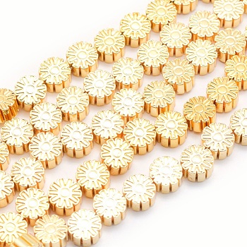 Electroplate Non-magnetic Synthetic Hematite Beads Strands, Grade AA, Long-Lasting Plated, Flower, Golden Plated, 6~7x3mm, Hole: 0.8mm, about 62pcs/strand, 15.7 inch(40cm)