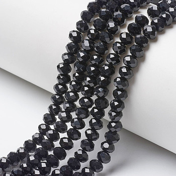 Opaque Solid Color Imitation Jade Glass Beads Strands, Faceted, Rondelle, Black, 4x3mm, Hole: 0.4mm, about 113~115pcs/strand, 41~41.5cm