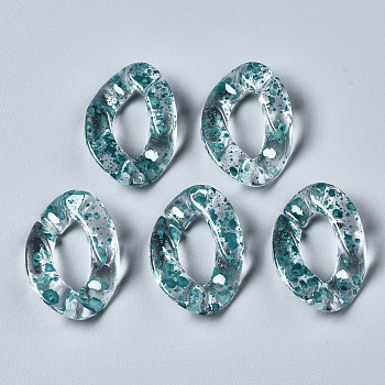 Transparent Spray Paint Acrylic Linking Rings, Quick Link Connectors, for Curb Chains Making, Twist, Teal, 29.5x20x6mm, Inner Diameter: 8x16mm