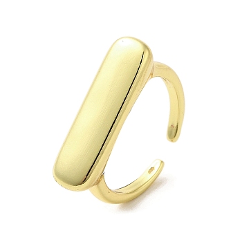 Rack Plating Brass Finger Ring, Cuff Ring, Long-Lasting Plated, Cadmium Free & Lead Free, Rectangle, Real 18K Gold Plated, US Size 7(17.3mm)