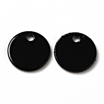 Spray Painted 201 Stainless Steel Charms, Flat Round Charms, Black, 8.5x1mm, Hole: 1mm