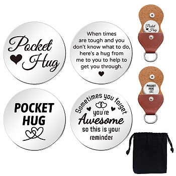 Heart Double-Sided Engraved Stainless Steel Commemorative Decision Maker Coin Set, Pocket Hug Coin, Inspirational Quote Coin, with Imitation Leather Keychain Storage Pouch, Word, 25x25x2mm