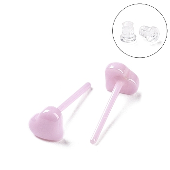 Hypoallergenic Bioceramics Zirconia Ceramic Heart Stud Earrings, No Fading and Nickel Free, Pink, 5x5.5mm