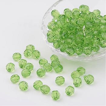Transparent Acrylic Beads, Faceted, Round, Pale Green, 8mm, Hole: 1.5mm, about 1800pcs/500g