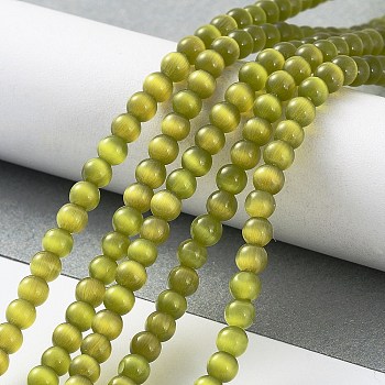 Cat Eye Beads Strands, Round, Olive, 4mm, Hole: 0.7mm, about 100~105pcs/strand, 14.37~14.69 inch(36.5~37.3cm)