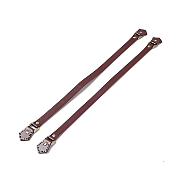 Arrow End Cowhide Leather Sew On Bag Handles, with Alloy Findings, Bag Strap Replacement Accessories, Dark Red, 61x3.5x1.05cm, Hole: 1.6mm