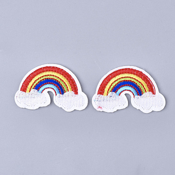 Computerized Embroidery Cloth Iron On Patches, Costume Accessories, Appliques, Rainbow, Colorful, 30x48x1.5mm