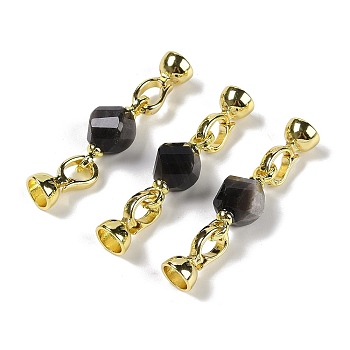 Natural Silver Obsidian with Brass Fold Over Clasps, Real 18K Gold Plated, Long-Lasting Plated, Rack Plating, Faceted Twist, 45mm