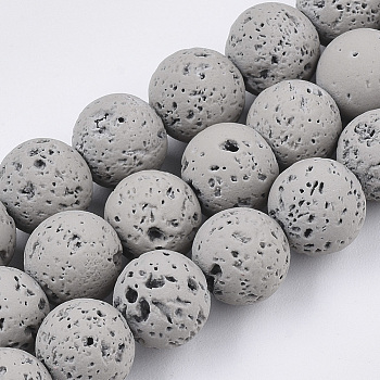 Spray Painted Natural Lava Rock Beads Strands, Round, Gray, 10~11mm, Hole: 1.4mm, about 37~39pcs/Strand, 14.96 inch(38cm)