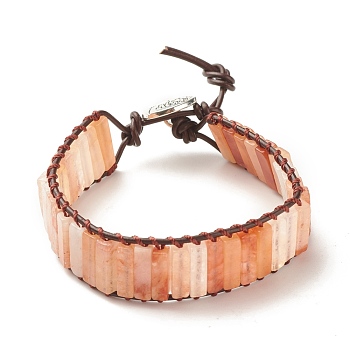 Natural Carnelian Rectangle Beaded Bracelet, Braided Gemstone Jewelry for Women, 8-7/8 inch(22.5cm)