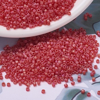 MIYUKI Delica Beads Small, Cylinder, Japanese Seed Beads, 15/0, (DBS0856) Matte Transparent Red Orange AB, 1.1x1.3mm, Hole: 0.7mm, about 175000pcs/bag, 50g/bag