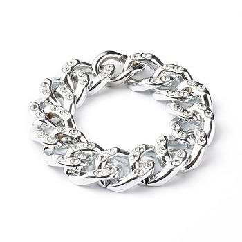 CCB Plastic Rhinestone Curb Chain Bracelets, with
 304 Stainless Steel Gate Rings, Silver, 8-5/8 inch(22cm)